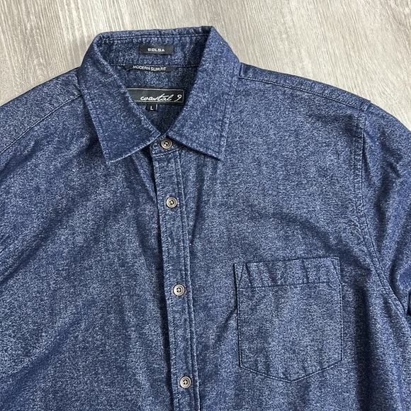 Coastal 9 • mens soft denim modern slim fit long sleeve button down shirt - Picture 3 of 8
